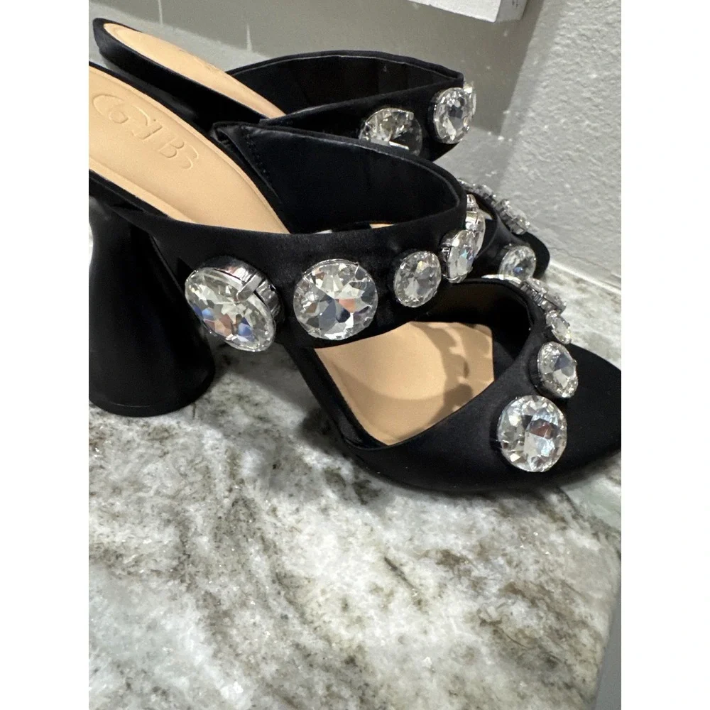 Gianni Bini News-Flash Velvet Jewel Ornament Dress Slide Sandals size‎ 9.5 black